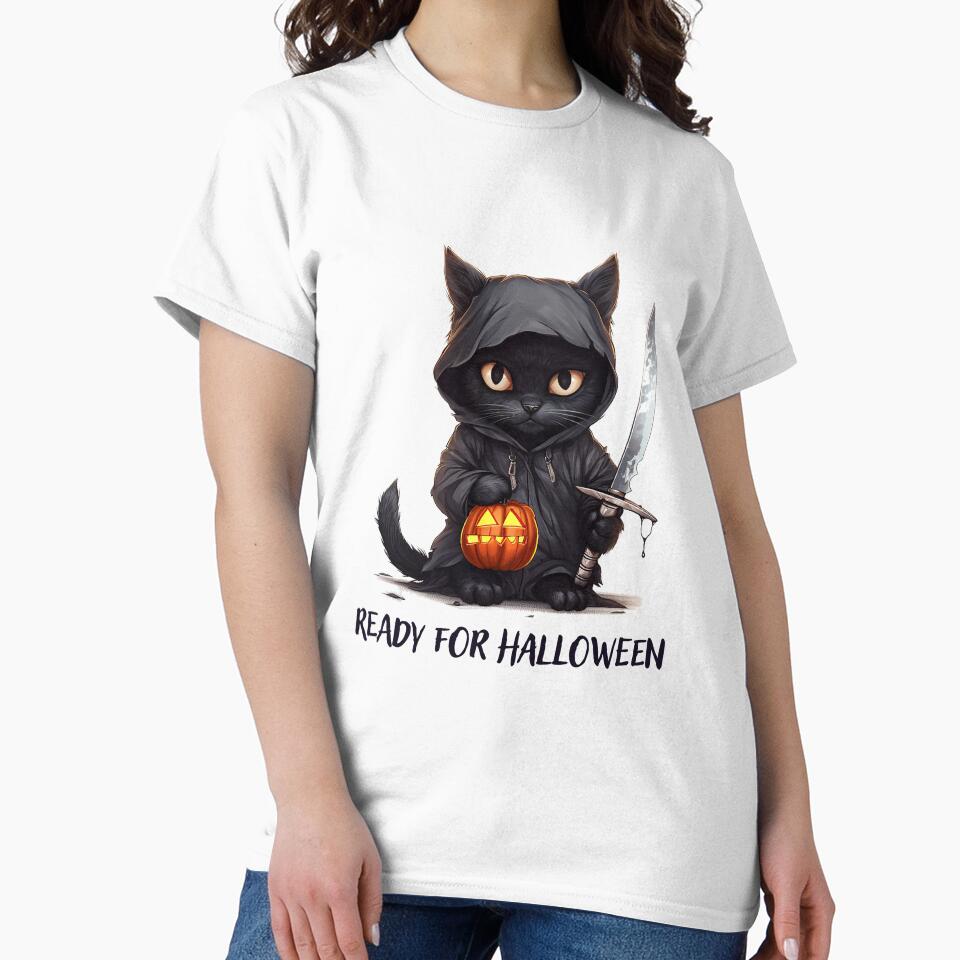 Halloween black cat ready for Halloween with text by Mikakujumi T-Shirts, Hoodie, Sweatshirt | BlankRebels.com (Image 2)