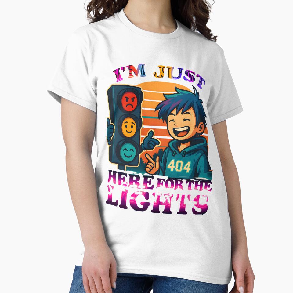I’m Just Here for the Lights – Glitch Neon Text & Funny Traffic Light Design by FunnySignalStudio T-Shirts,... (Image 2)