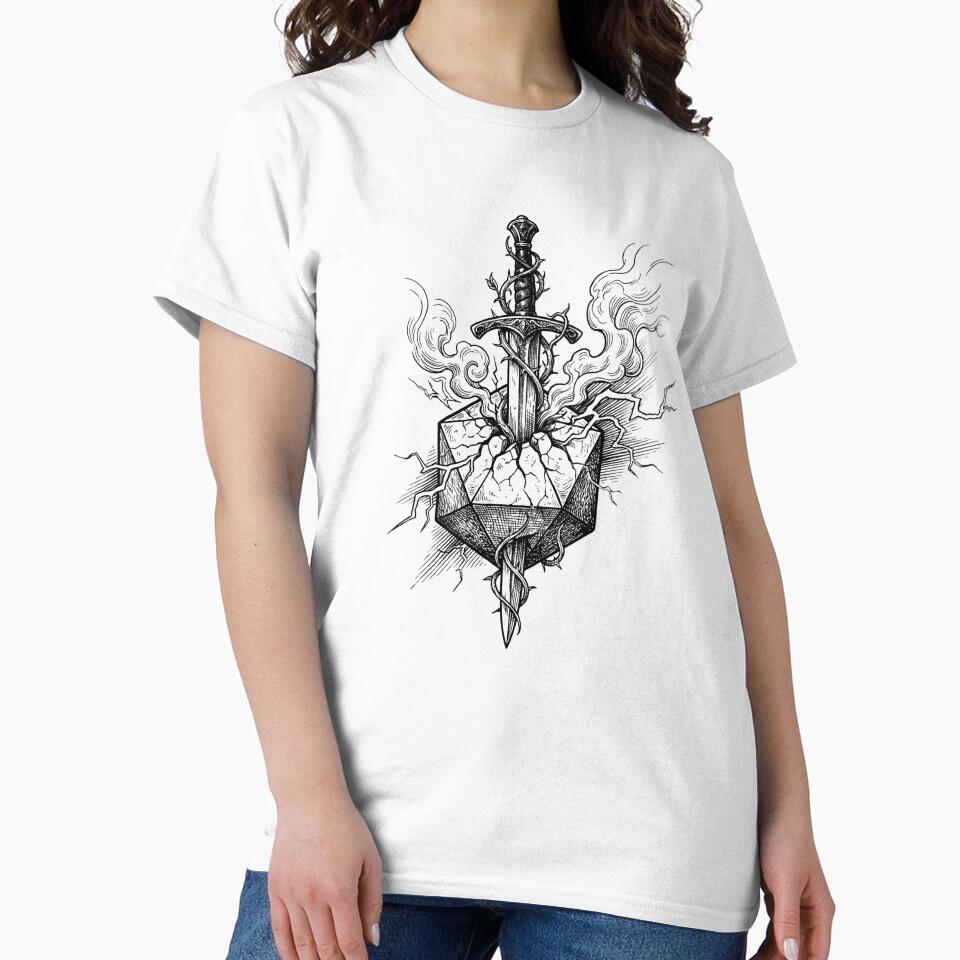 Critical Hit D20 Sword - Fantasy RPG Dice Tattoo Aesthetic by MarCinu Art T-Shirts, Hoodie, Sweatshirt (Image 2)