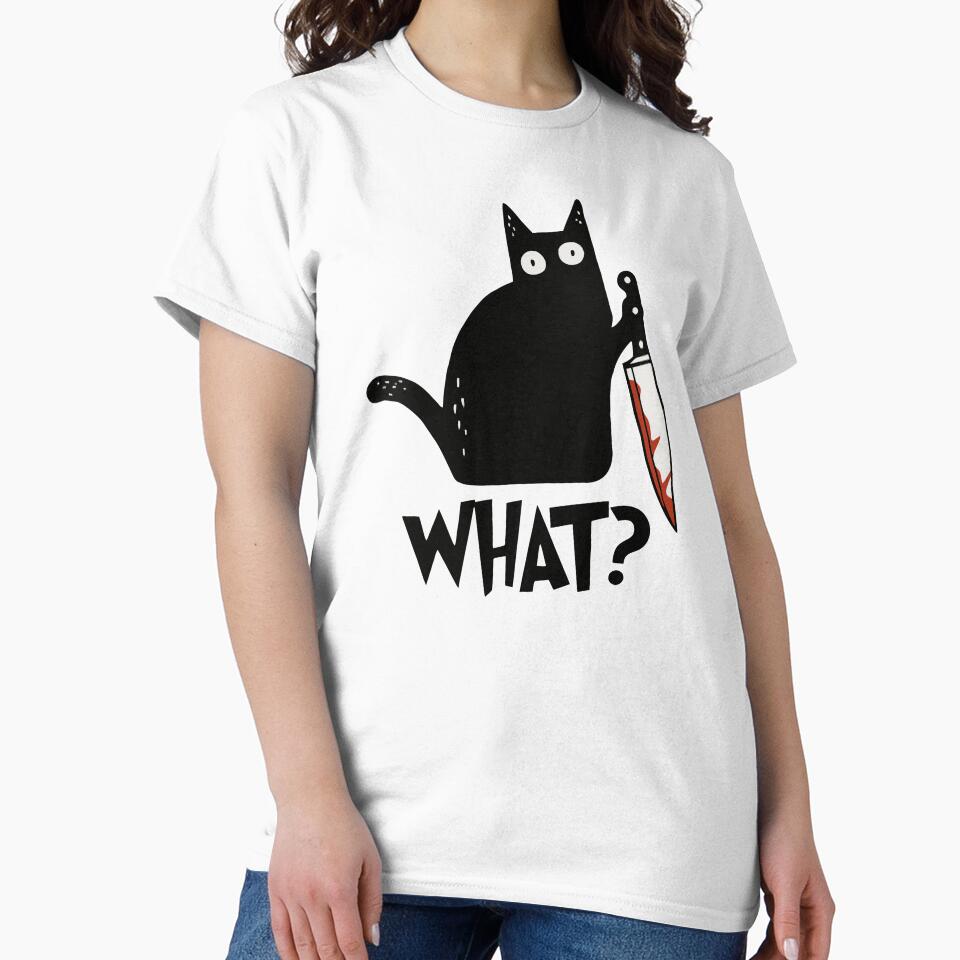 Cat What? Murderous Black Cat With Knife Gift Premium T-Shirt by ZeLittleFamily Hoodie, Sweatshirt (Image 2)