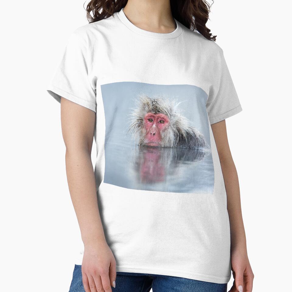 Wildlife Portrait - Snow Monkey Reflection (Japan) by Kellie Netherwood T-Shirts, Hoodie, Sweatshirt (Image 2)