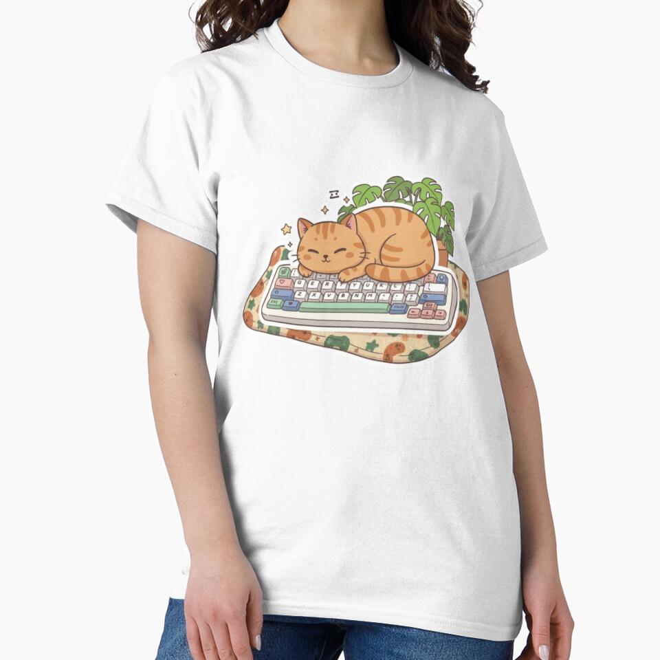 Gamer Cat on Keyboard with Plant - Cute Cat Illustration by Hearts House