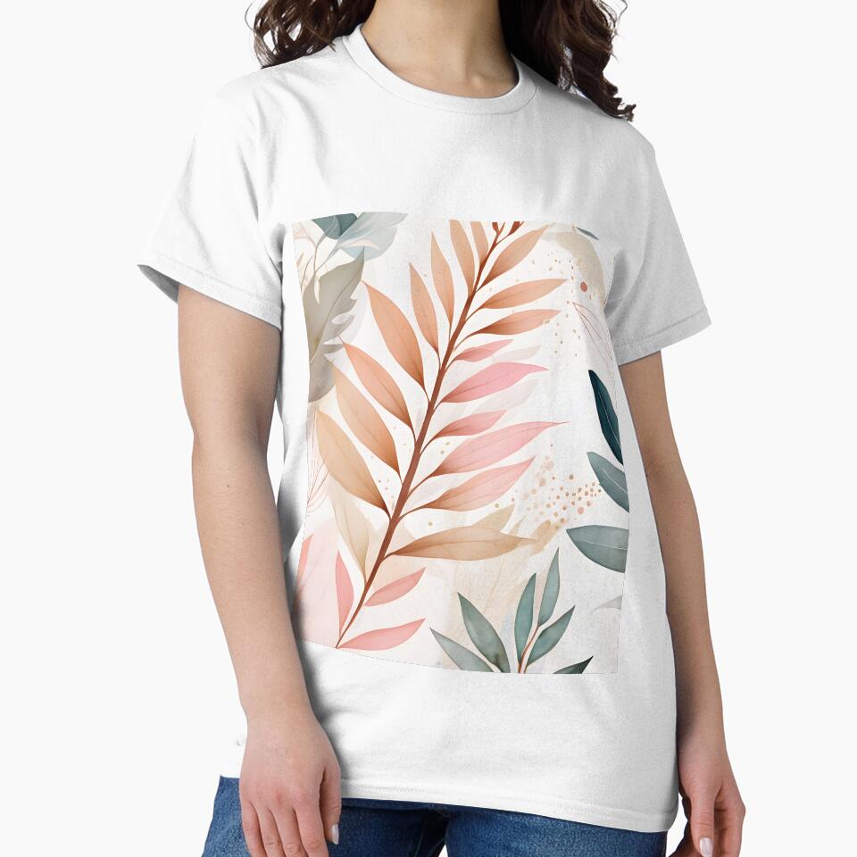 Mid Century Botanical Retro Geometric Leaves  Florals  Peach Olive Green by Prints and Lifestyle T-Shirts,... (Image 2)