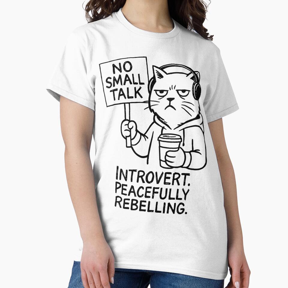 No small talk! Introvert peacefully rebelling – T-shirt and Hoodie for the Silent Rebels – Minimalist Humor Design by JustMeditateIt