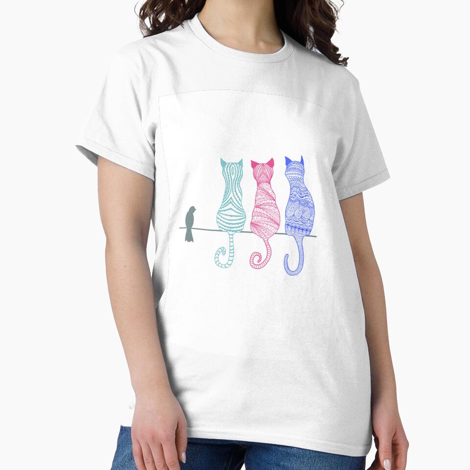 3 Intrigued Cats and a bird by Zoe Jane Morrall T-Shirts, Hoodie, Sweatshirt | BlankRebels.com (Image 2)