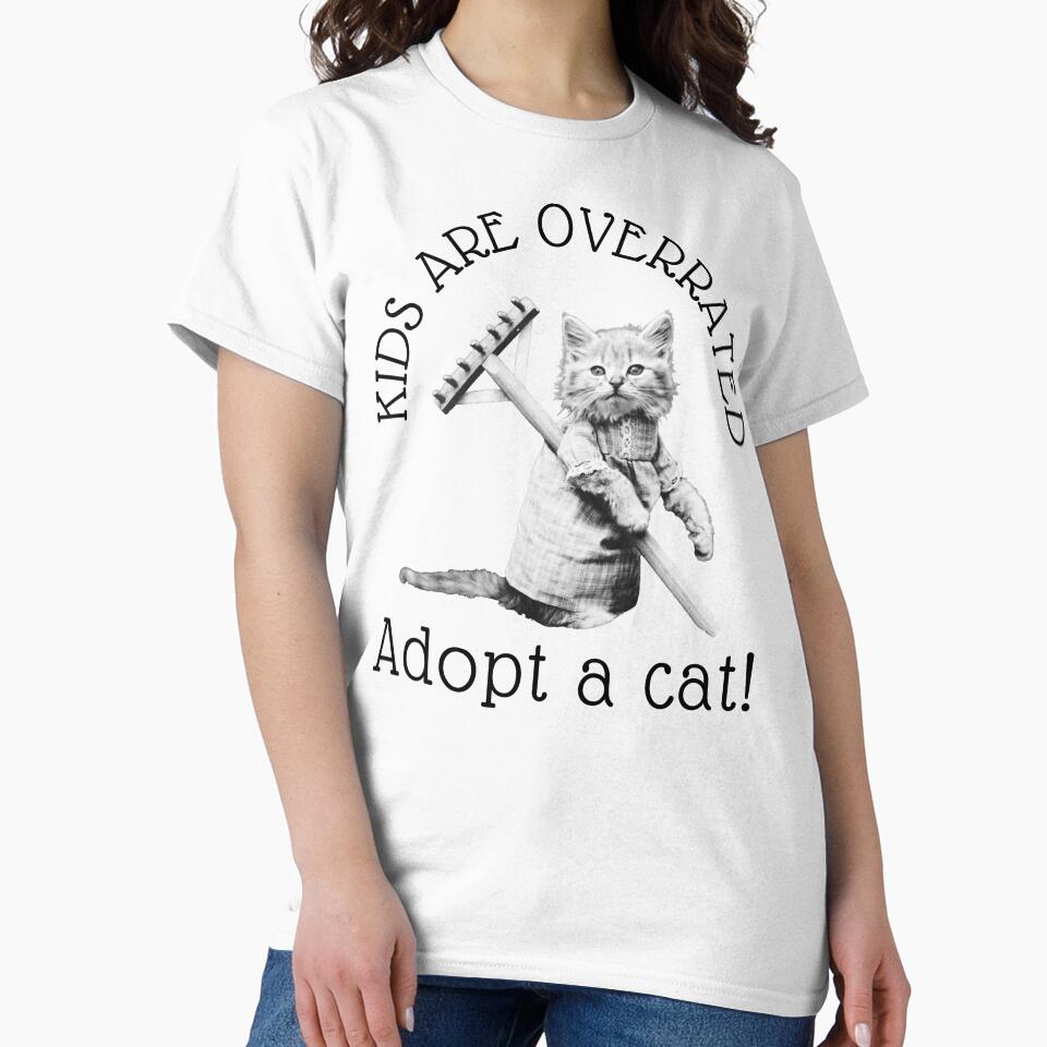 Kids are Overrated Adopt a Cat | Boy Cat | Black Typography by HappyHowler T-Shirts, Hoodie, Sweatshirt (Image 2)