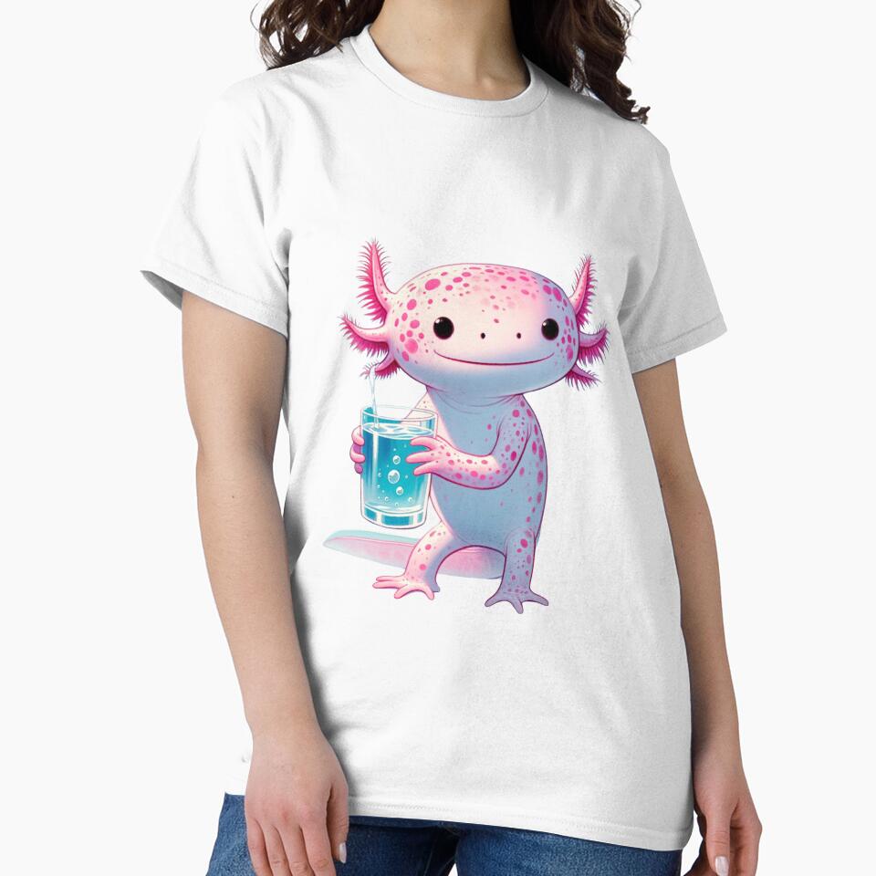 Adorable Cartoon Axolotl Drinking Water- drinkalotl by MumMadeDesigns T-Shirts, Hoodie, Sweatshirt (Image 2)