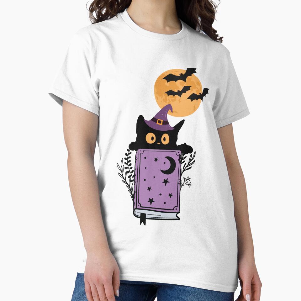 Halloween Cat T-Shirt, Spooky Black Cat Graphic Tee, Halloween Lovers by CreativeCanvas8