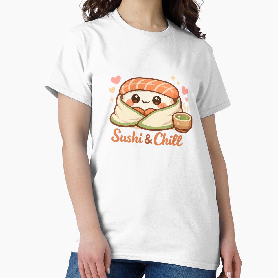 Sushi & Chill – Cute Cozy Sushi Illustration by Vaqira