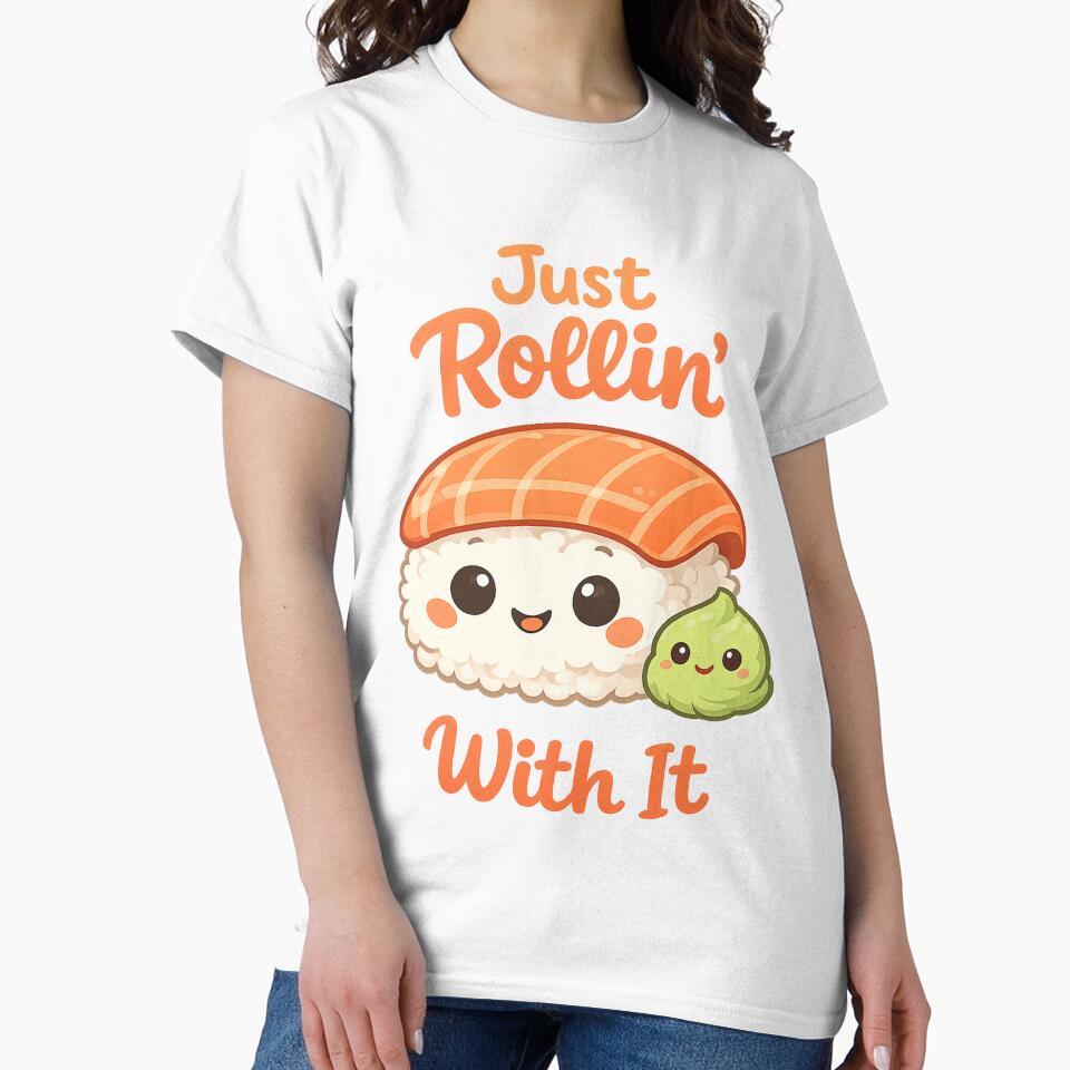 Just Rollin’ With It – Cute Sushi Illustration T-Shirt Design by Vaqira Hoodie, Sweatshirt | BlankRebels.com (Image 2)