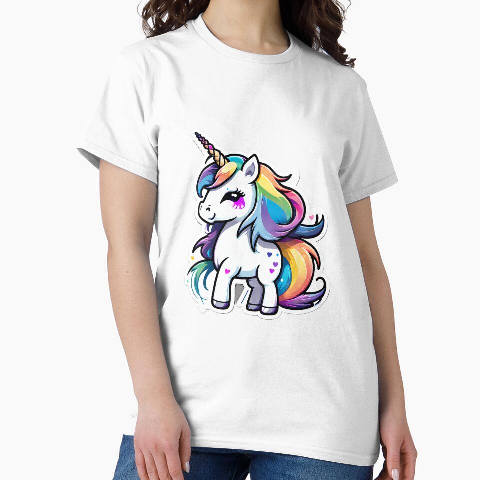 Blissful unicorn fairytale creature in rainbow colors - rainbow heart by digistampdesign T-Shirts, Hoodie,... (Image 2)