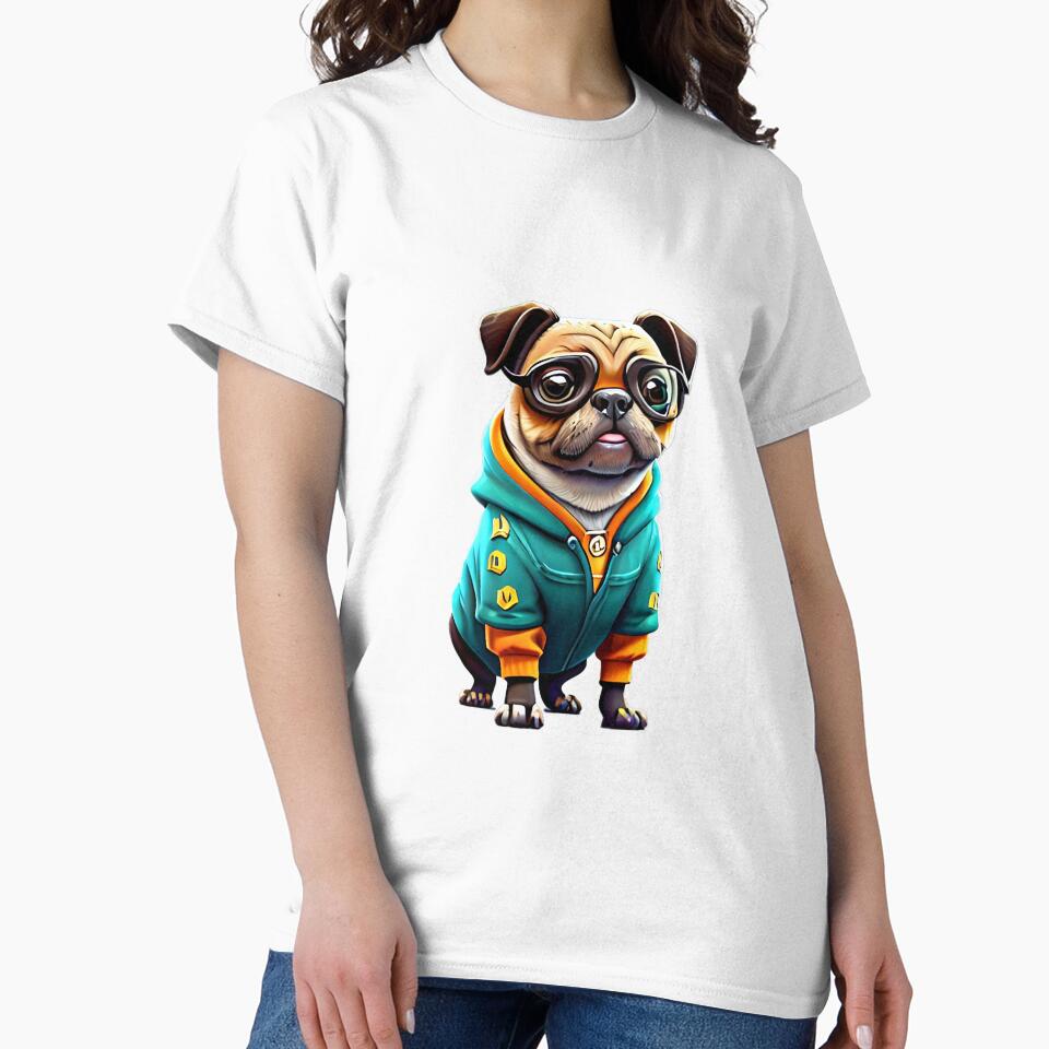 Cute Pug in Green Hoodie - Adorable Nerdy Dog T-shirt Design by Pawsitive Palette Sweatshirt | BlankRebels.com (Image 2)