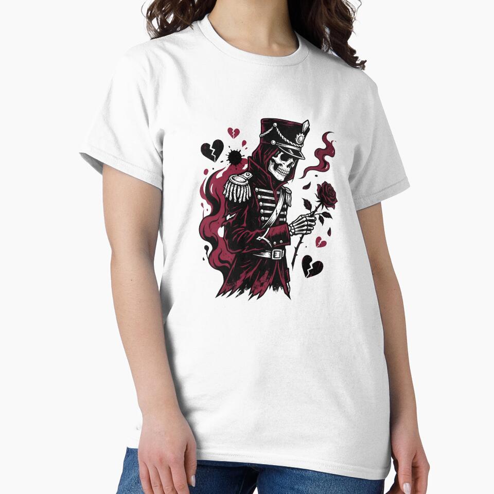 Gothic Skeleton Soldier – Dark Romantic Illustration with Rose MCR by W-C-Apparel T-Shirts, Hoodie, Sweatshirt (Image 2)