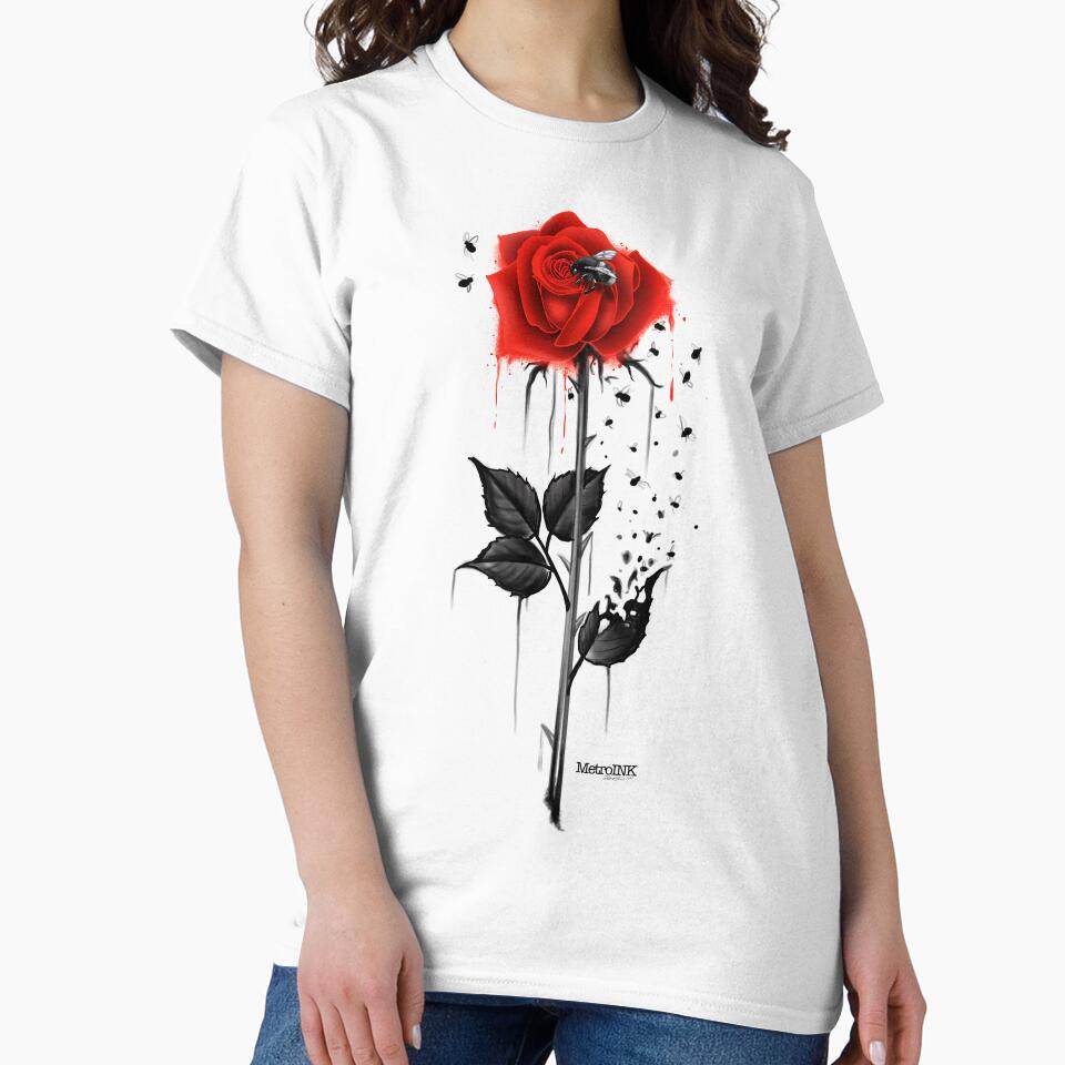 Red Rose With Bees by MetroInk T-Shirts, Hoodie, Sweatshirt | BlankRebels.com (Image 2)