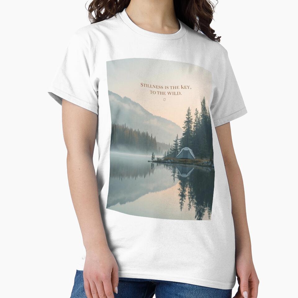 Stillness is the Key Lakeside Camping T-Shirt | Serene Nature Art by Falconwolf