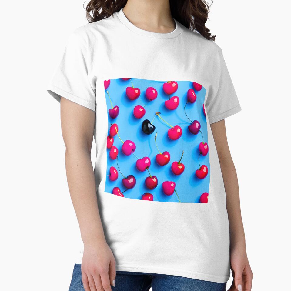 Red cherries on light blue background by imagenia T-Shirts, Hoodie, Sweatshirt | BlankRebels.com (Image 2)
