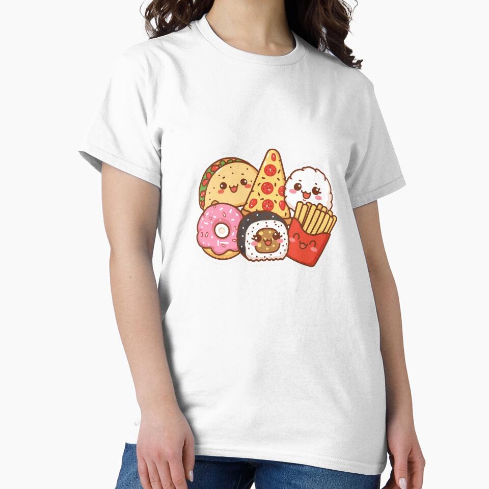Kawaii Snacks Assortment – Cute Pizza, Sushi, Donut, Tacos and Fries by KawaiiAI-Art T-Shirts, Hoodie, Sweatshirt (Image 2)