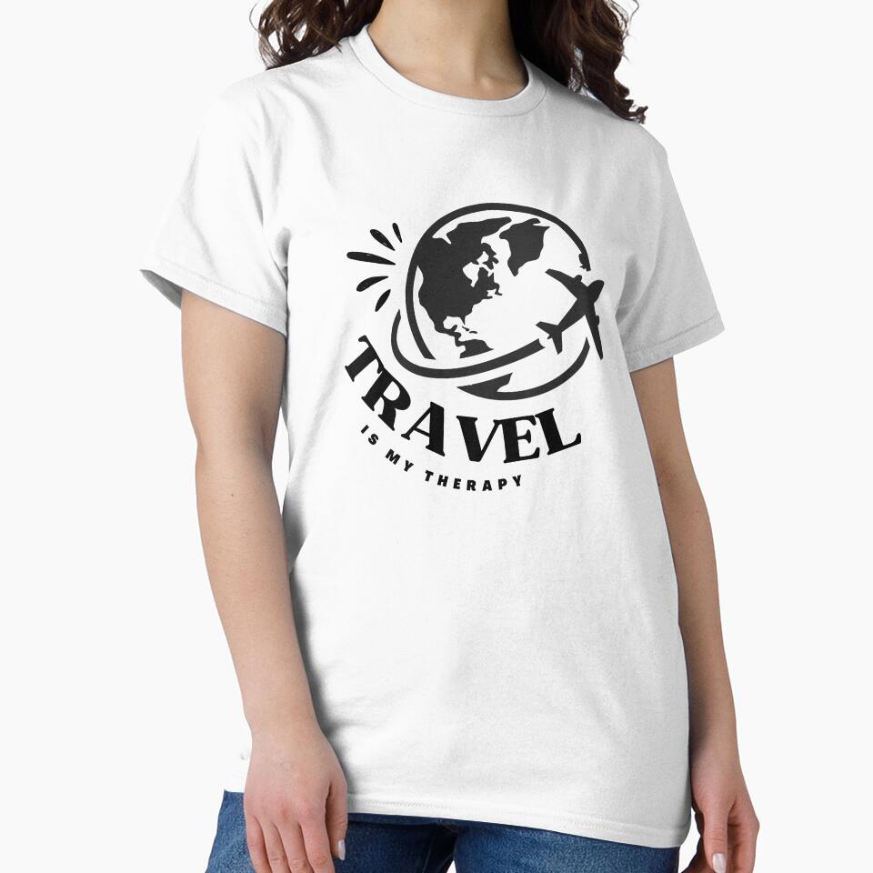 Travel Is My Therapy | Minimalist World Map & Airplane Design by Homeglow Creations T-Shirts, Hoodie, Sweatshirt (Image 2)