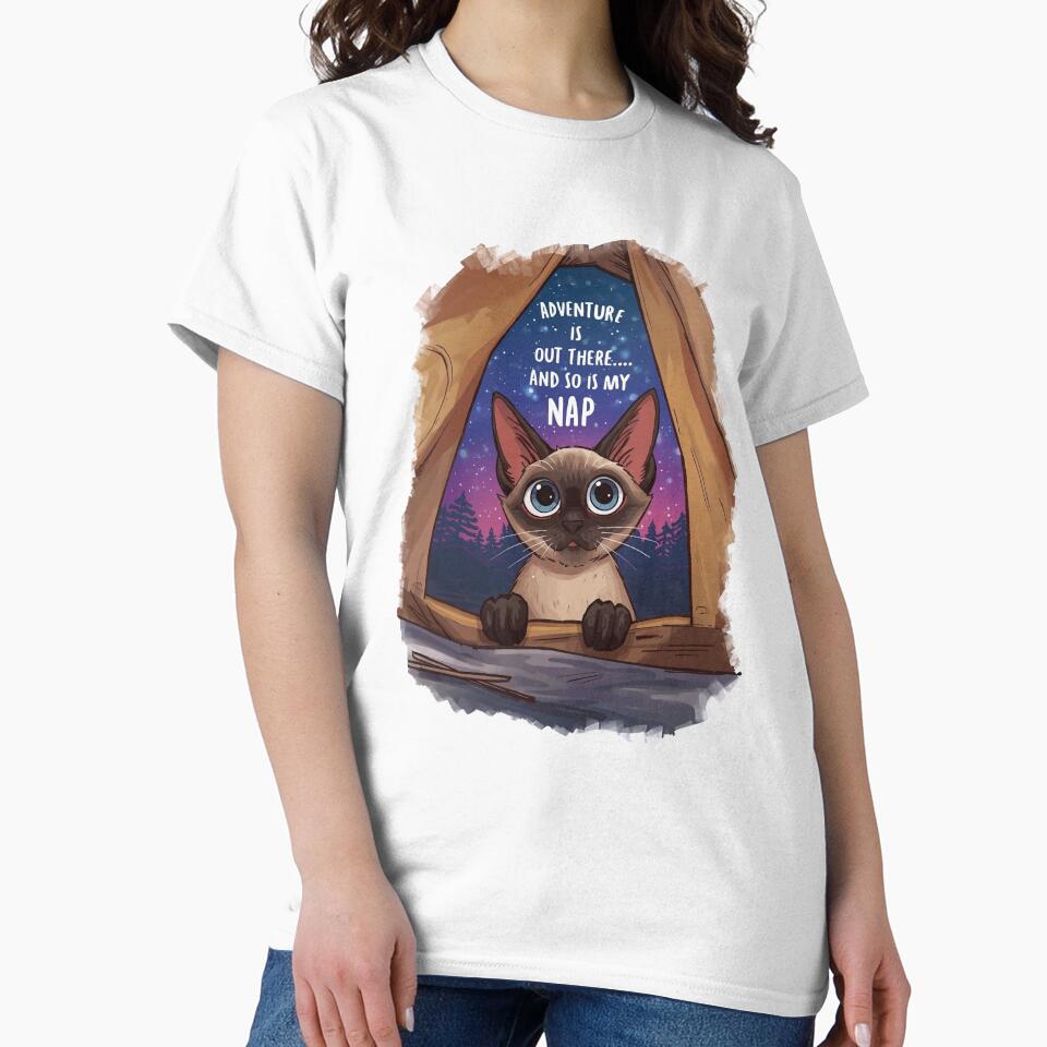 Adventure is Out There Cat Tent T-Shirt | Funny Cat Camping Art by Falconwolf