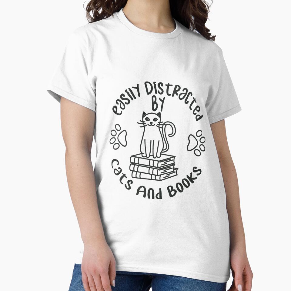 Easily Distracted by Cats and Books. by lakokakr T-Shirts, Hoodie, Sweatshirt | BlankRebels.com (Image 2)