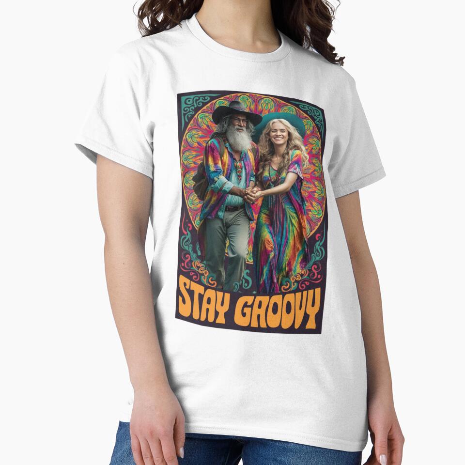 Retro Colorful Hippie Couple Stay Groovy by AlienOccupation