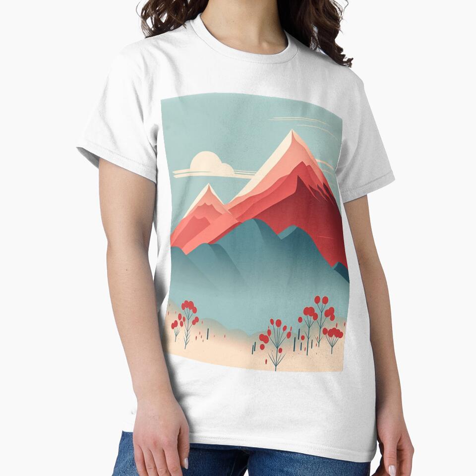 Retro Red Mountain and Flower Landscape by AstraNovaStudio T-Shirts, Hoodie, Sweatshirt | BlankRebels.com (Image 2)