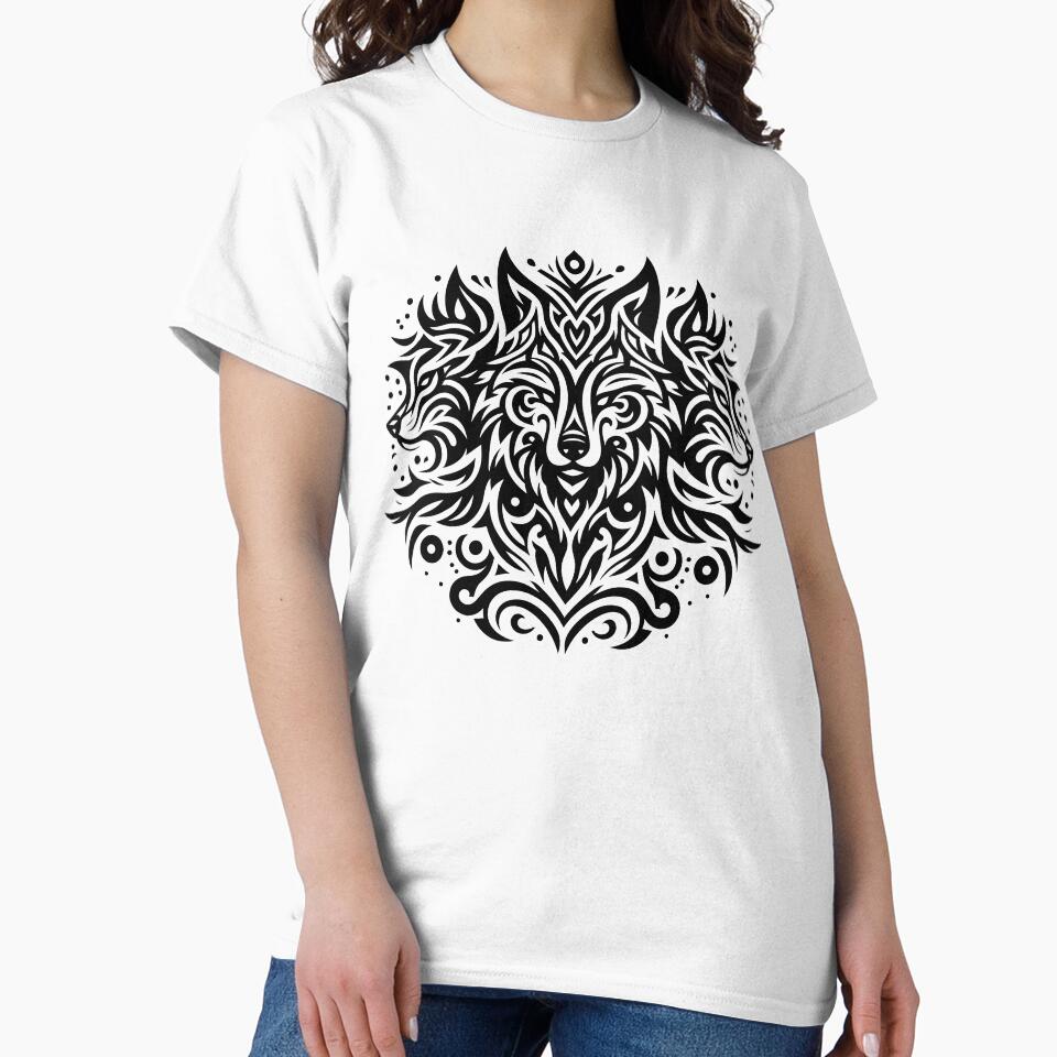 Tribal Graphic Three Wolf Tattoo Style Black Lines by twilightmagic T-Shirts, Hoodie, Sweatshirt | BlankRebels.com (Image 2)