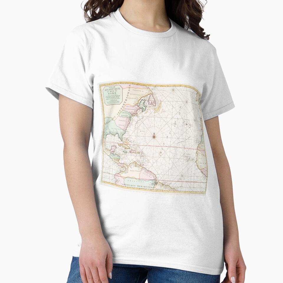 Vintage Atlantic Ocean & North America Map (1700s) by BravuraMedia T-Shirts, Hoodie, Sweatshirt | BlankRebels.com (Image 2)
