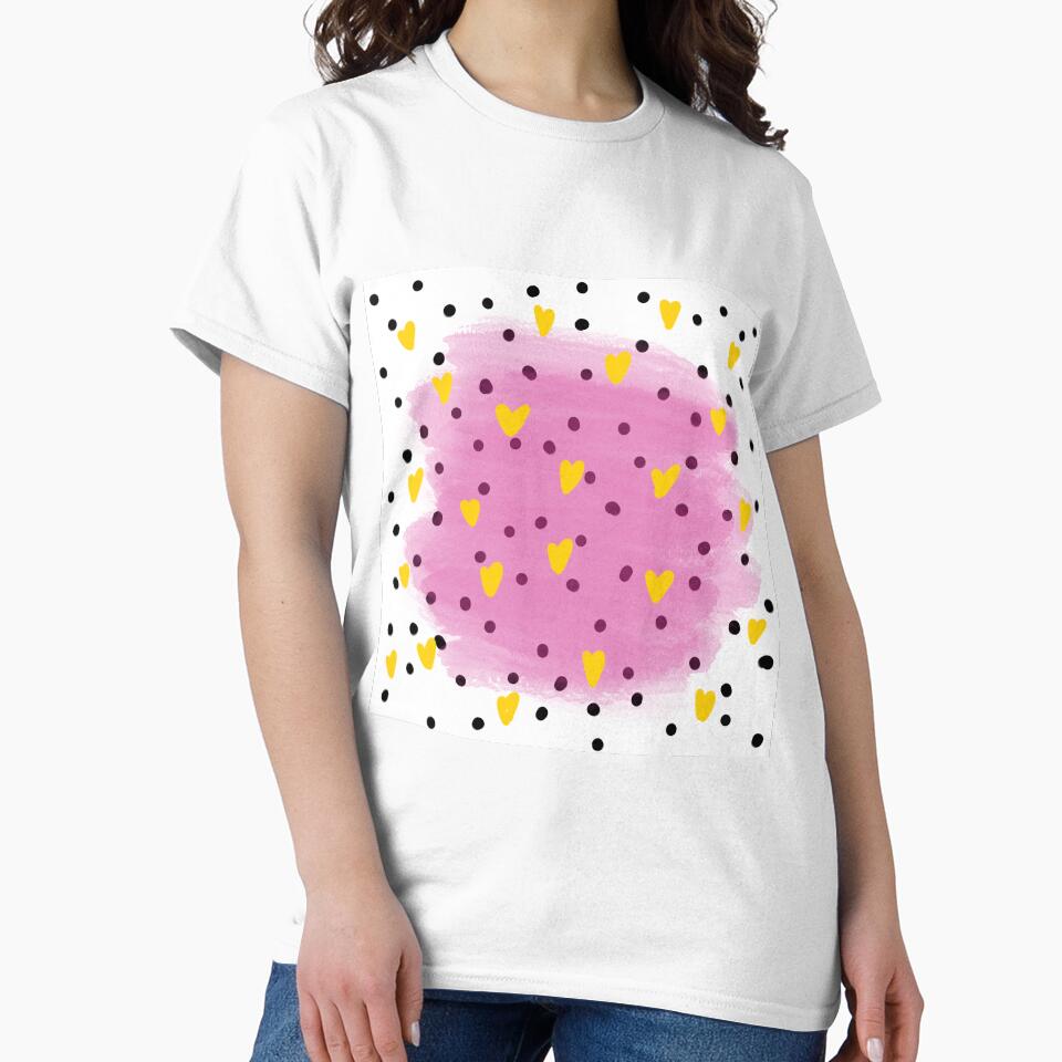 Abstract yellow hearts in blue watercolour brushes and black dots around by bigmoments T-Shirts, Hoodie, Sweatshirt (Image 2)