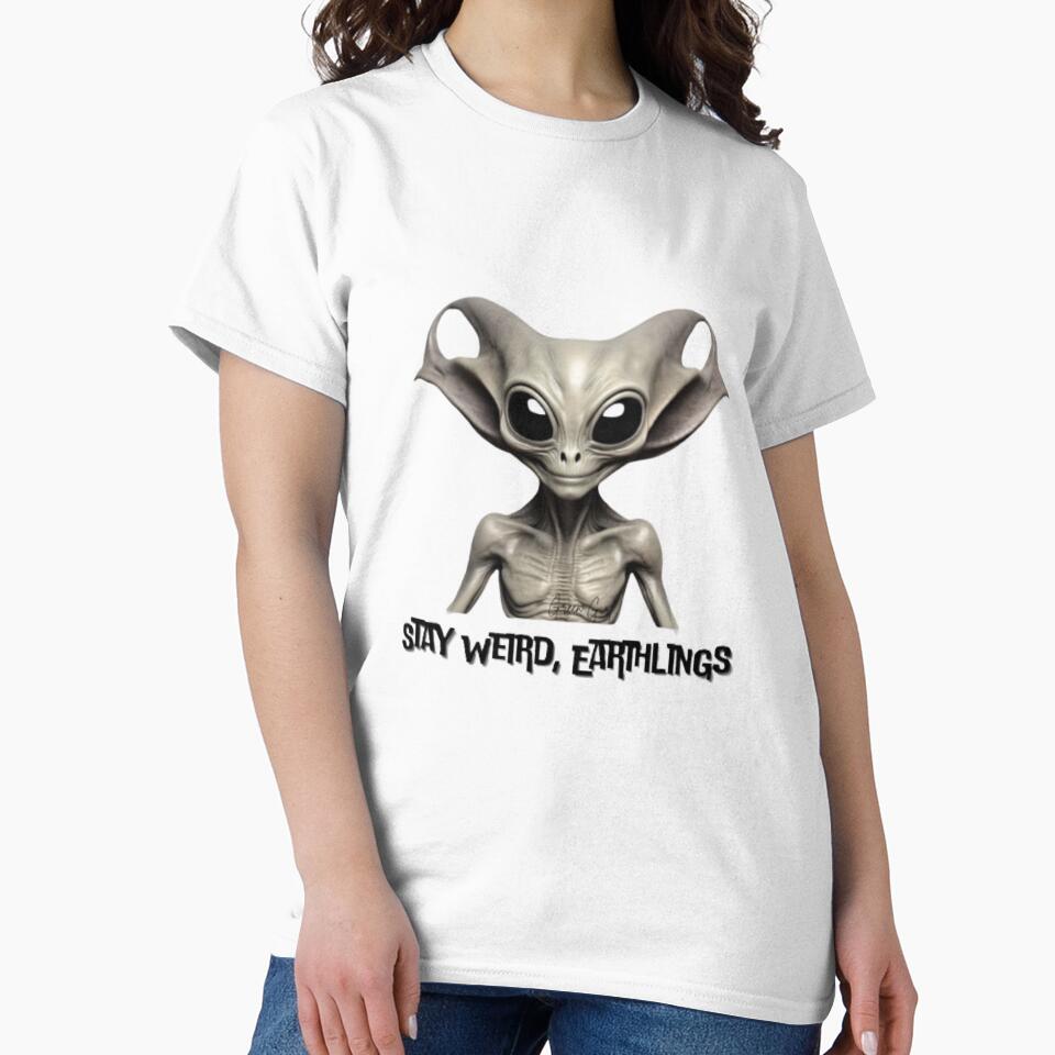 Stay Weird Earthlings Cute Alien Design - Alien T-Shirt Design by GreenGirl-store Hoodie, Sweatshirt (Image 2)