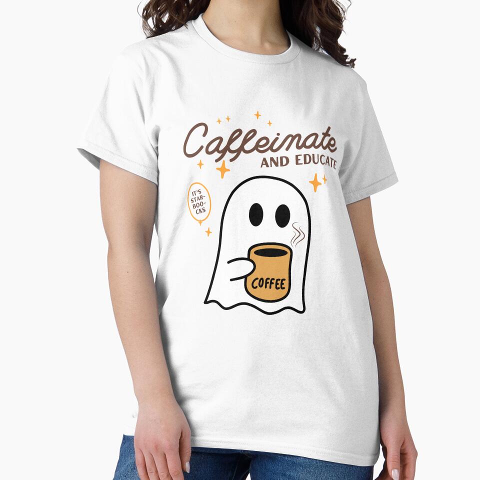 Caffeinate and Educate Cute Ghost by KimRG T-Shirts, Hoodie, Sweatshirt | BlankRebels.com (Image 2)