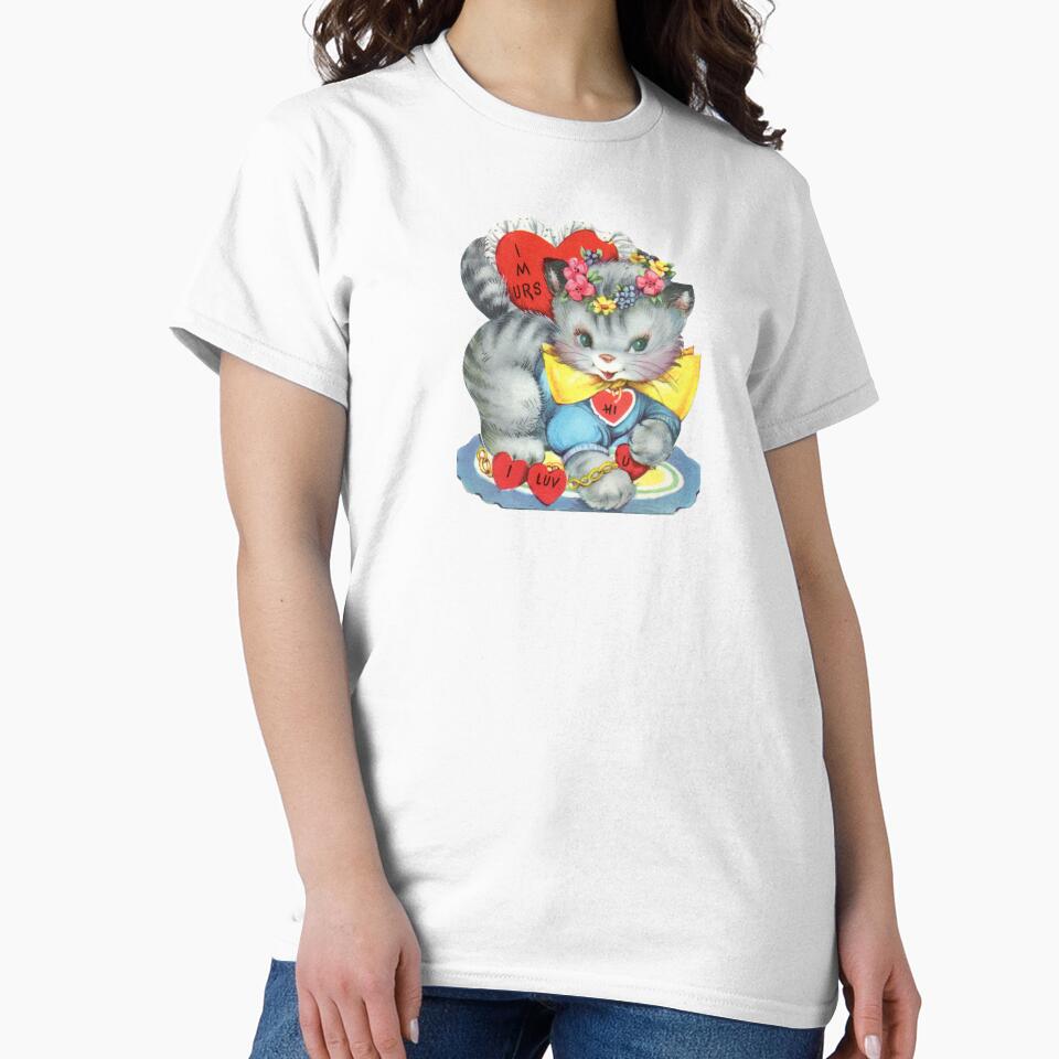 Cute Cat Kitten Vintage Valentine Card Flowers Hearts by JimNEmDesigns T-Shirts, Hoodie, Sweatshirt (Image 2)