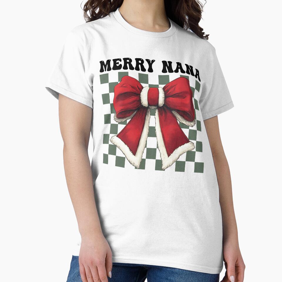 Merry Nana Checkered Coquette Bow shirt, Christmas Shirts & Gifts for Mom, New year gift, Cozy Checkered Bow... (Image 2)