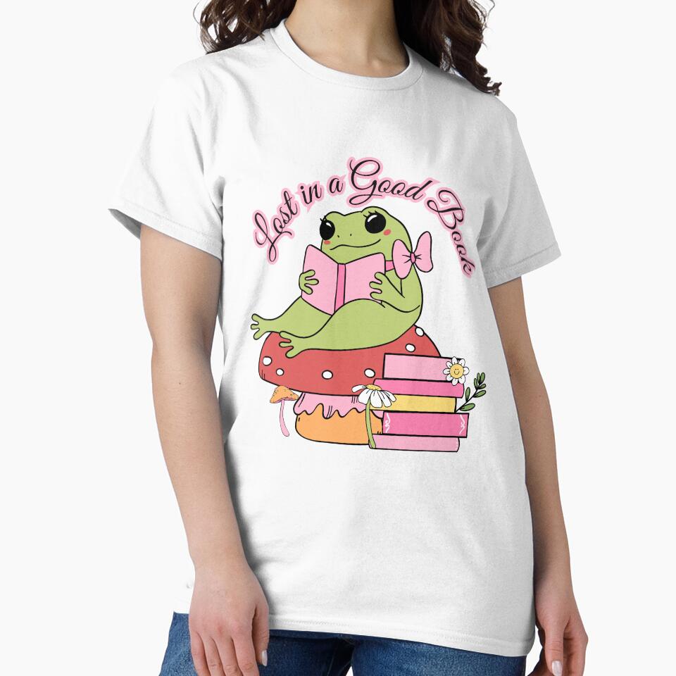 Cottagecore Frog Reading Books – Lost in a Good Book Cute Aesthetic Toad on Mushroom by CalmDownZone ⭐️⭐️⭐️⭐️⭐️... (Image 2)