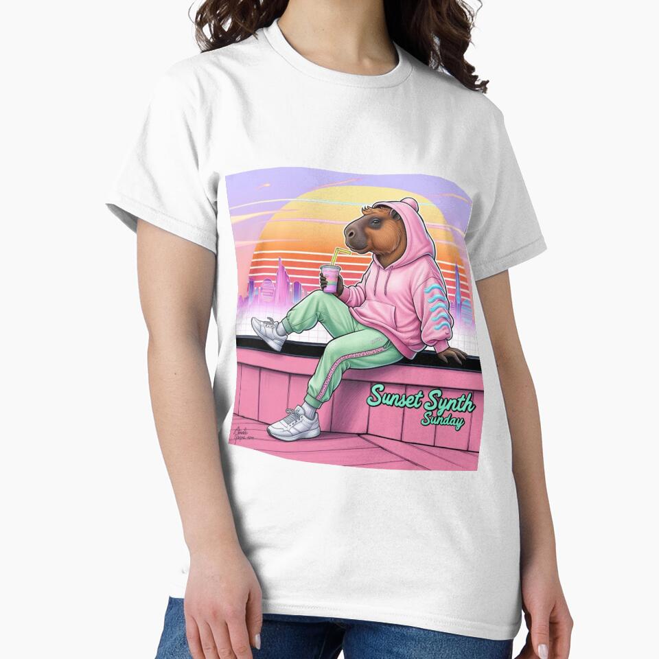 Capybara Chill – Sunset Synth Sunday by BukJus T-Shirts, Hoodie, Sweatshirt | BlankRebels.com (Image 2)