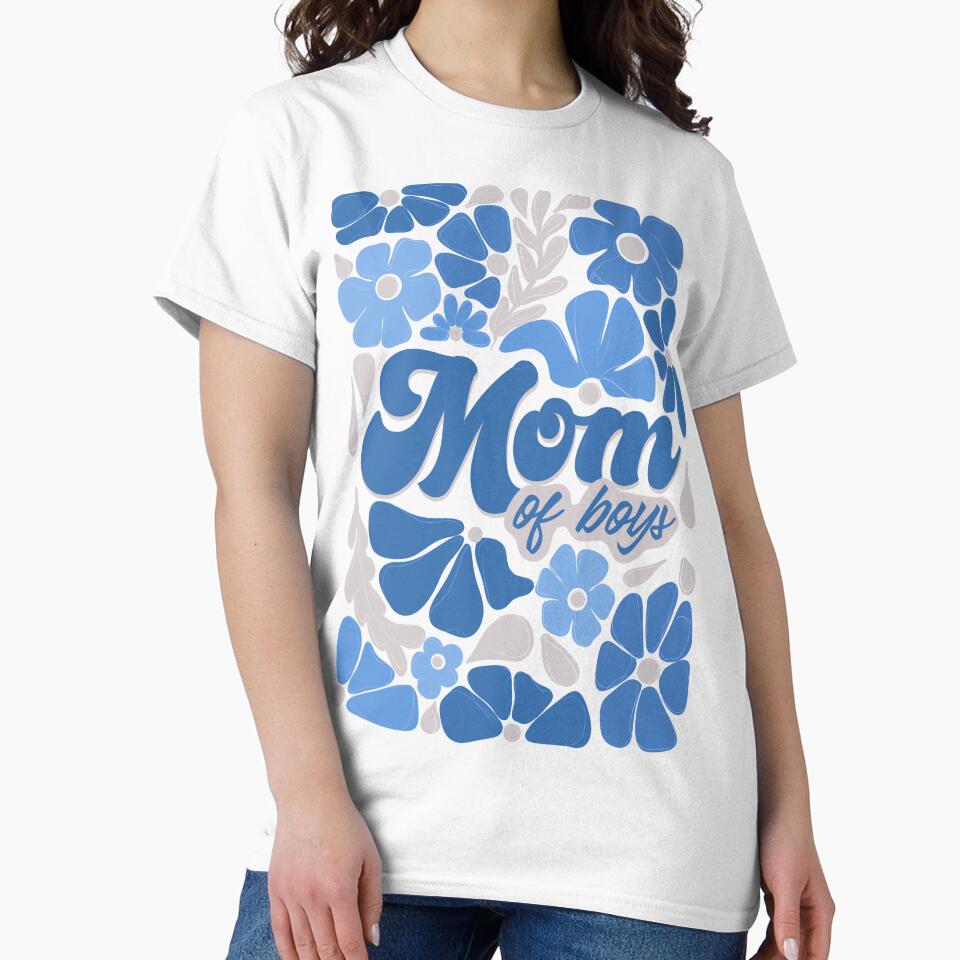 Mom of boys blue flower illustration vintage retro by Matoforma T-Shirts, Hoodie, Sweatshirt | BlankRebels.com (Image 2)