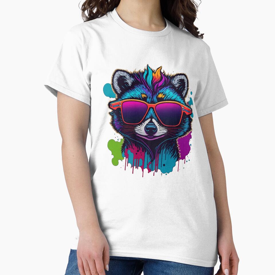 Neon Raccoon "Trash Panda Glow" - Vaporwave Tee & Sticker by NeonChillVibes Hoodie, Sweatshirt | BlankRebels.com (Image 2)