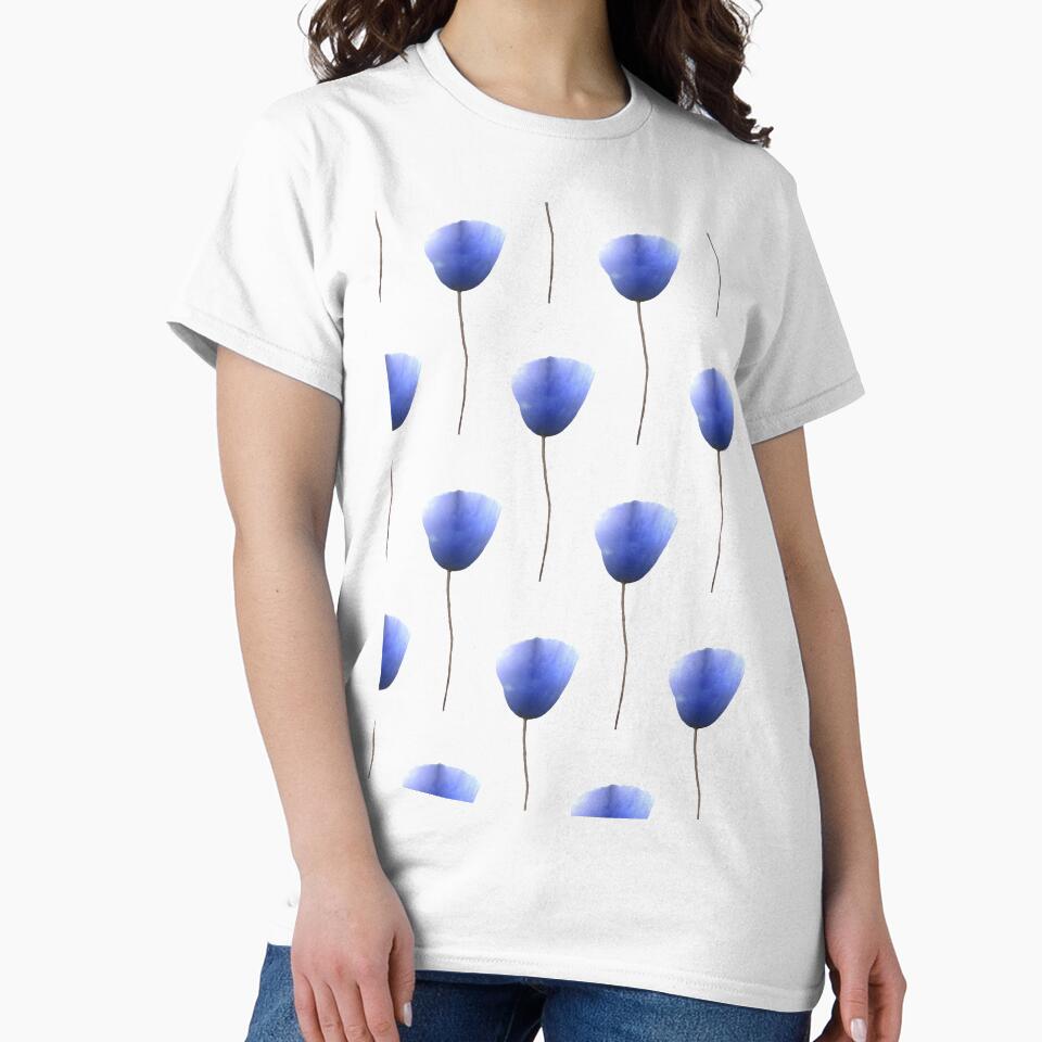 Blue poppy flower pattern on white by by-jwp T-Shirts, Hoodie, Sweatshirt | BlankRebels.com (Image 2)