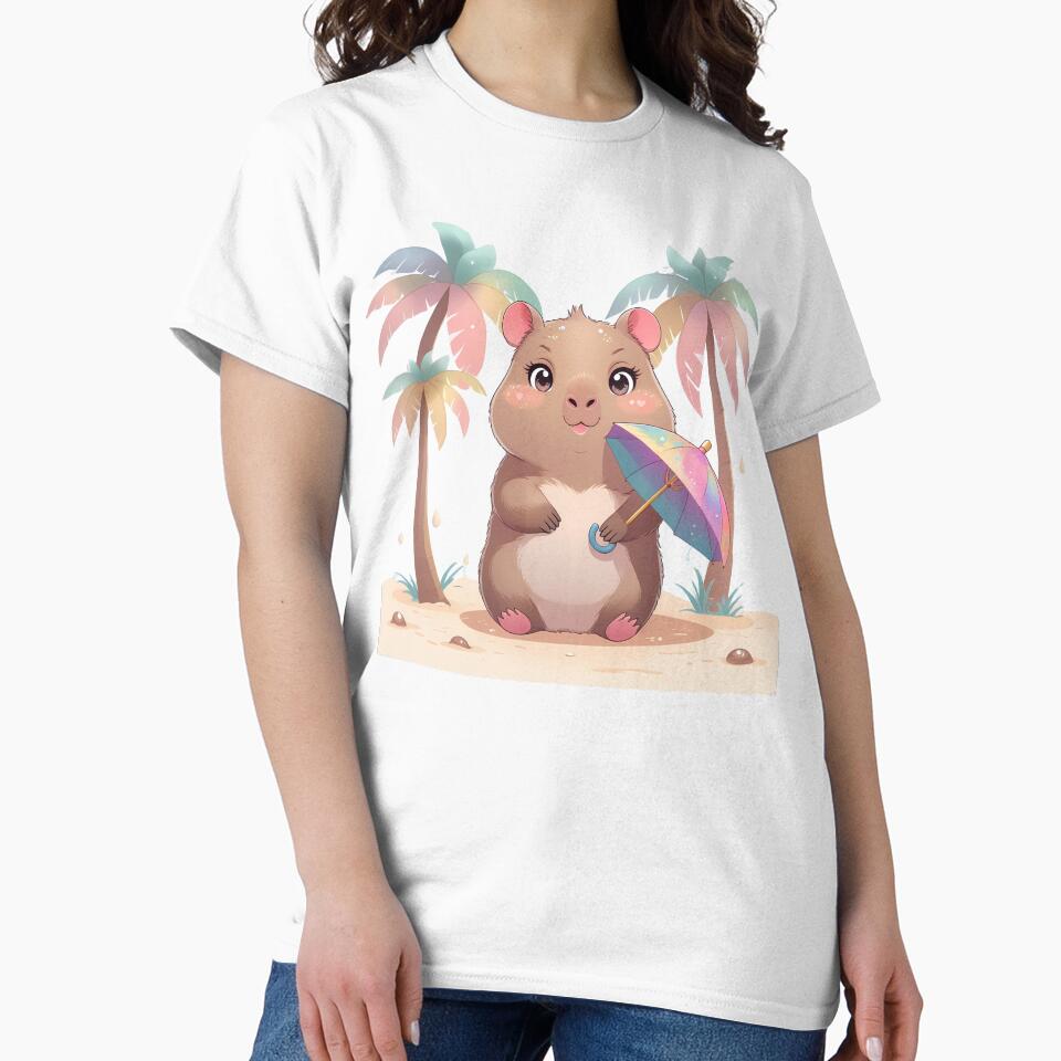 Kawaii Capybara Beach Under Palm Trees T-Shirts, Hoodie, Sweatshirt
