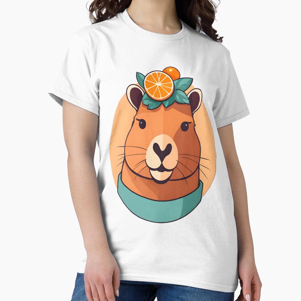Whimsical Capybara with Citrus Hat – Cute and Minimal Aesthetic Design by CrownedCanvas T-Shirts, Hoodie,... (Image 2)