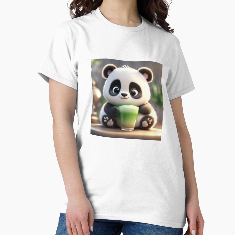 Sleepy Panda with Matcha Latte – Cute Aesthetic Matcha Lover T-Shirt by Designnari