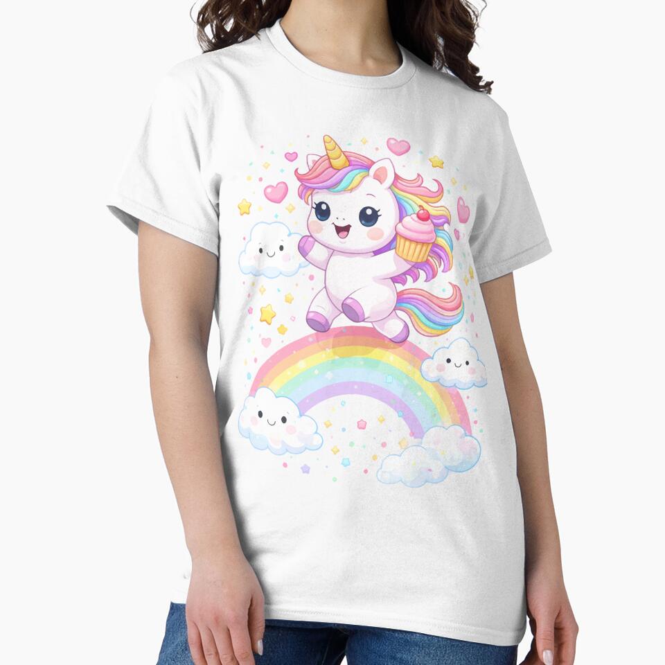Magical Unicorn Cupcake T-Shirt for Girls – Adorable Rainbow Kawaii Kids Graphic Tee by Cloudberry Creative