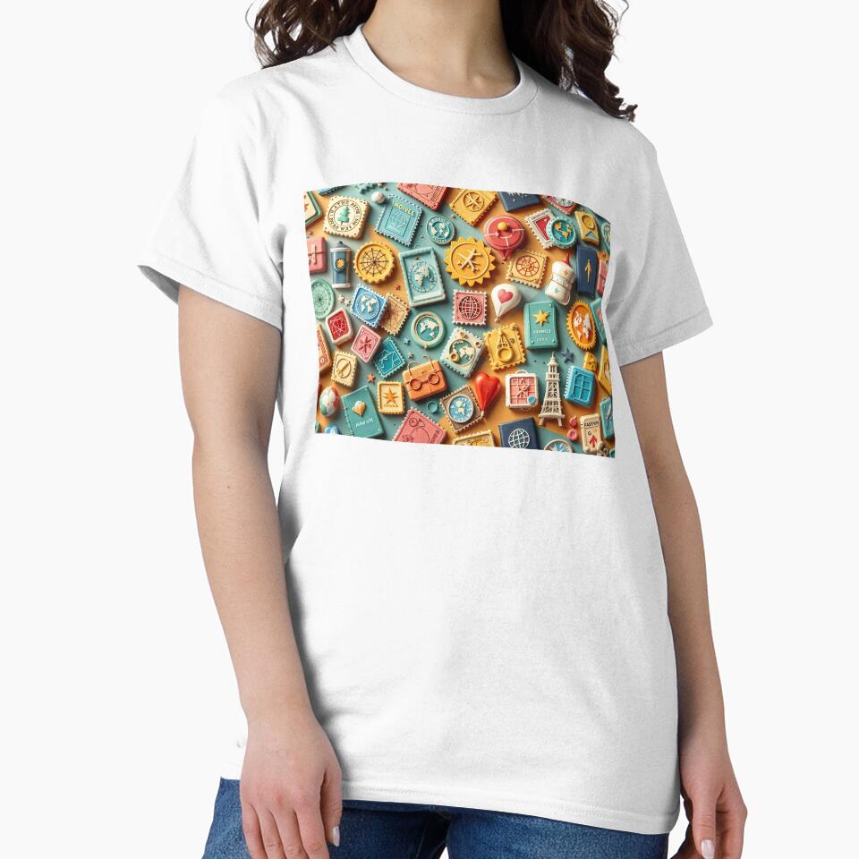 3D Pattern Colorful World Travel Stamps Passport Icons Global Exploration Vacation Themed T-Shirts, Hoodie, Sweatshirt