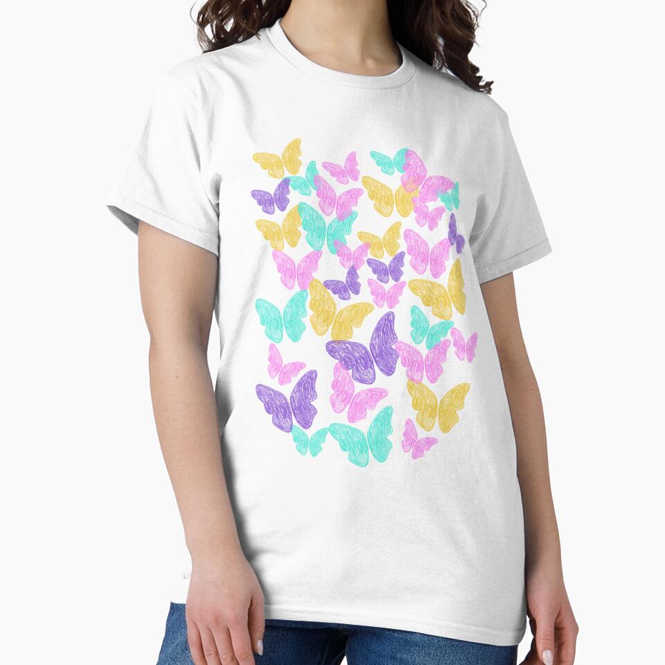 Soft Butterfly Vibes | Colorful Marker Doodle on White by KaosK T-Shirts, Hoodie, Sweatshirt | BlankRebels.com (Image 2)