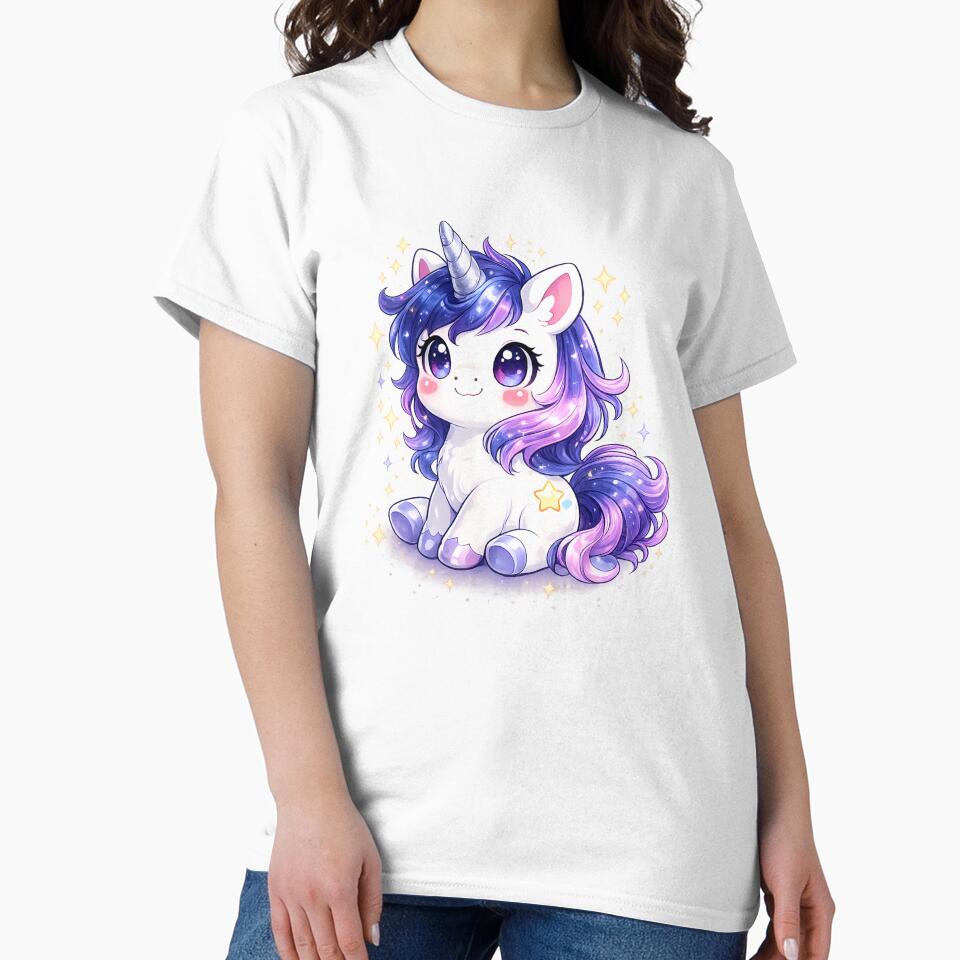 Chibi unicorn starry night – Fairy kawaii illustration by FloreDreamStudio T-Shirts, Hoodie, Sweatshirt (Image 2)