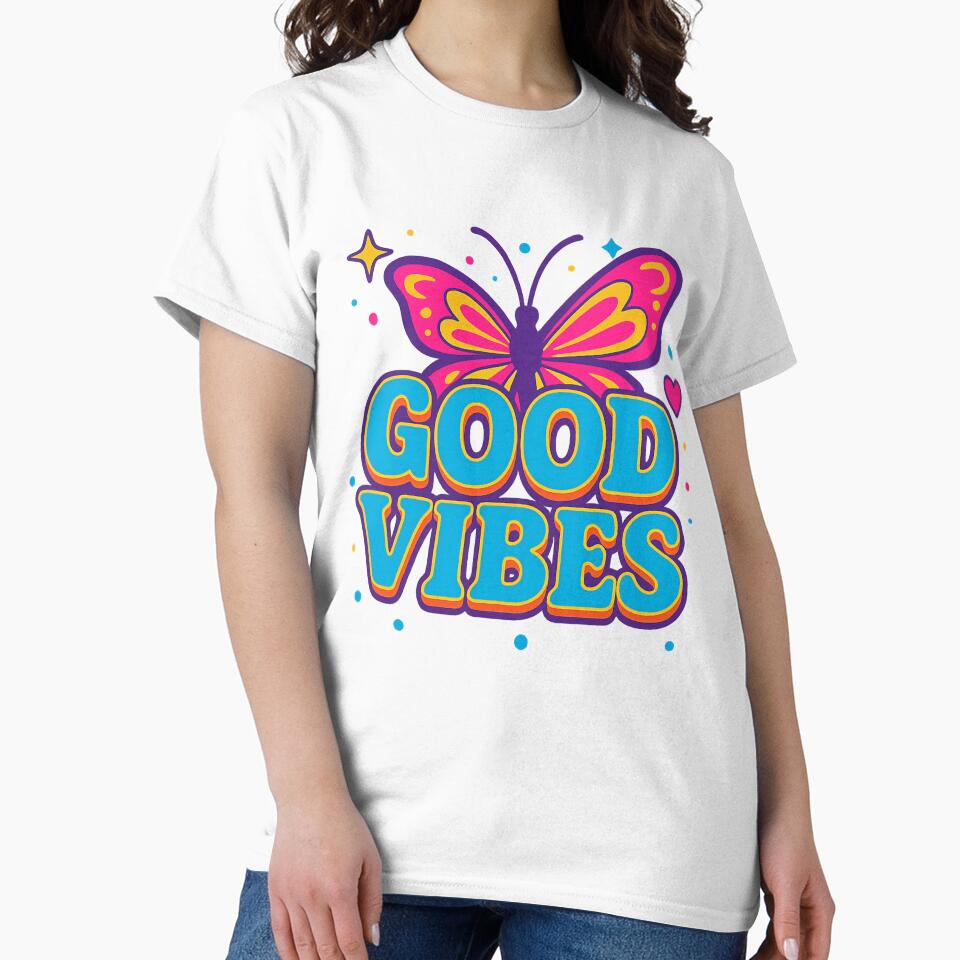 GOOD VIBES Y2K Retro Butterfly – Black & White Aesthetic Design by edesza T-Shirts, Hoodie, Sweatshirt (Image 2)