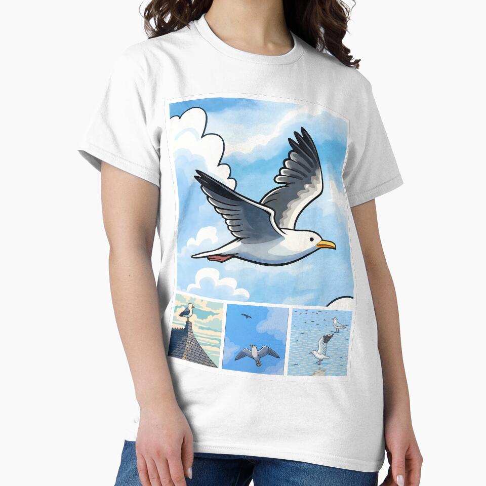 Sunset Flight Vintage Seabirds Coastal Sunset Collage Poster Art by White-Camel T-Shirts, Hoodie, Sweatshirt (Image 2)