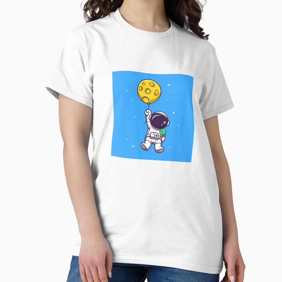 Astronaut floating with moon balloon cartoon by ALAEEDDINEBHM T-Shirts, Hoodie, Sweatshirt | BlankRebels.com (Image 2)
