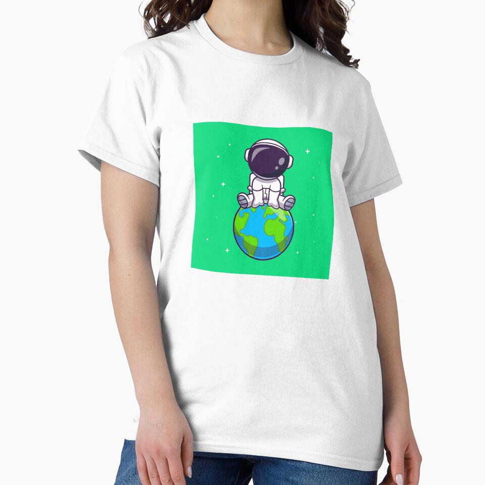Astronaut sitting earth cartoon by ALAEEDDINEBHM T-Shirts, Hoodie, Sweatshirt | BlankRebels.com (Image 2)