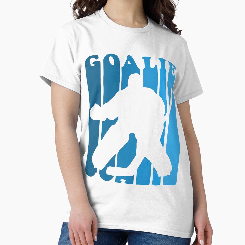 Retro 1980's Style Hockey Goalie Silhouette T-Shirt Goalie Hockey Sport by arcadetoystore
